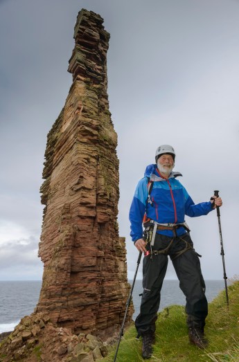 Sir Chris Bonington prepares to climb the Old Man of Hoy in 2014 (photo credit - Berghaus)